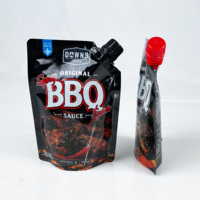 Pochettes souples personnalisées de 100 ml, 150 ml, 200 ml avec bec verseur, qualité alimentaire, pour assaisonnement barbecue, sauce BBQ, salade, chili, ketchup, et sauces épicées
