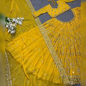 ชุดคอลเลอร์สีเหลืองปักที่น่าสนใจสำหรับปาร์ตี้สวมใส่ผ้าไหม lehenga choli มีขนาดพอดีปกติและทำจากผ้าคุณภาพสูง - Product Image 3