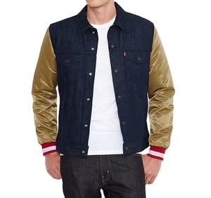 Veste universitaire en denim satiné 100% coton avec broderie personnalisée sur le devant, séchage rapide, respirante, hiver, grande taille pour hommes - Product Image 1