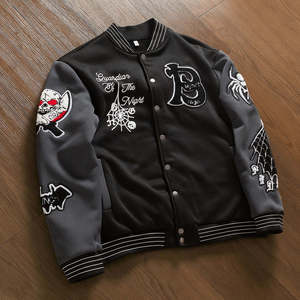 Wholesale 2025 <b>Men's</b> Custom 100% Cotton High Street <b>Varsity</b> <b>Jacket</b> Stand Collar New Design Embroidered Logo Winter <b>Bomber</b> OEM - Product Image 1