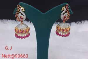 Colección AD de diseñador exclusivo para mujer, Pendientes colgantes de piedra con tachuelas Jhumkas en varios colores de pavo real, conjuntos de joyería de moda - Product Image 5