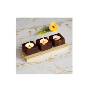 งานฝีมือไม้ตกแต่งเชิงเทียนไม้งานฝีมือไม้ชนบทเชิงเทียน tealight ขายส่ง 3 ชิ้นพร้อมขาย - Product Image 1