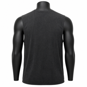 Camiseta sin Mangas Negra Lavada Personalizada para Hombre, Camiseta Deportiva de Algodón, Marca Privada, Proveedor Mayorista OEM - Product Image 2