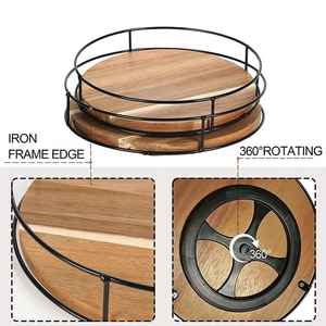 Bandeja de servicio de madera de acacia pulida hecha a mano con borde de marco de hierro decorativo ecológico duradero Apto para lavavajillas diseño moderno - Product Image 2