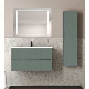 Verde opaco 100 cm armadietto in resina lavello in stile argilla specchio con colonna per set da bagno - Product Image 1