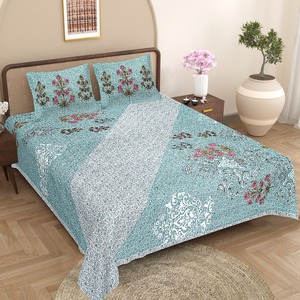 ชุดเครื่องนอนผ้าฝ้ายอินเดียแท้ 100% พร้อมปลอกหมอน ชุดเครื่องนอนลายพิมพ์บล็อกด้วยมือ ผ้าปูที่นอนและปลอกหมอนลายพิมพ์แบบชาติพันธุ์ - Product Image 2