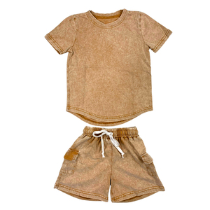 100% algodón Streetwear ropa deportiva verano Jogger Camiseta corta 2 piezas pantalones cortos conjunto Vintage ácido lavado conjunto para hombres Sun Faded - Product Image 1