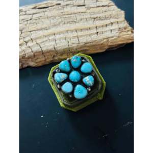 <b>Adjustable</b> Blue Ridge Turquoise Sterling <b>Silver</b> Cluster <b>Ring</b> Navajo Made Hip-Hop Style Invisible Setting Stainless Steel Gift - Product Image 3