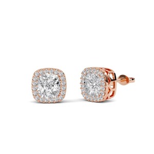 Pendientes de diamante fino con corte cojín y halo simple, 0.60 ct, diamante cultivado en laboratorio en platino, para novias, bodas, compromisos y fiestas. - Product Image 2