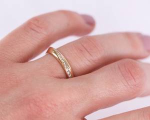 Anillo de oro de 14K de media eternidad, banda vermeil, corte redondo, Diamante cultivado en laboratorio, anillo de doble banda, boda, joyería fina nupcial para fiesta - Product Image 3