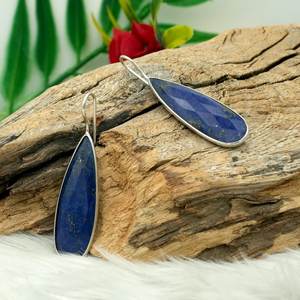 Pendiente de Plata de Ley 925 con pera Natural facetada lapislázuli piedra preciosa GIA certificado princesa corte diamante joyería - Product Image 2