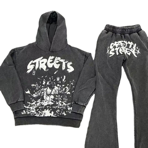 Conjunto de Chándal Personalizado de Invierno para Fabricantes, Sudadera con Capucha y Pantalones de Algodón Premium, Lavado Ácido, Bordado con Pedrería, Impresión Serigrafiada - Product Image 5