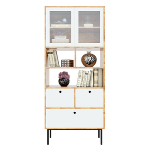 Étagère multi-compartiments KTB68094 80x35x186 (cm) en bois de caoutchouc avec pieds en fer, type sur pied pour salon - Product Image 2