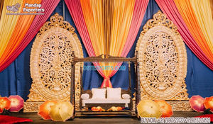 Stylish Mehndi <b>Party</b> Decor <b>Props</b> Online Pakistani Wedding Sangeet Event Stage Set Stunning Sangeet & Mehndi Night Stage Decor UK - Product Image 2