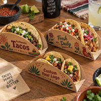 Support à tacos en carton écologique, imprimé sur mesure, boîte d'emballage jetable pour restauration rapide, conteneur biodégradable à emporter, en gros