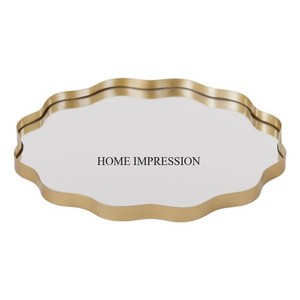 Royal Look Color plata Acabado Brillante Pulido Más elegante Diseñador único Marco de metal Espejo transparente Bandeja Suministros a bajo precio - Product Image 6