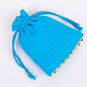Vente chaude Petit Cordon Logo Personnalisé Coton Collier Pochette À Bijoux, Indien À La Main Faveur De Mariage Cadeau Emballage Sac En Gros - Product Image 5