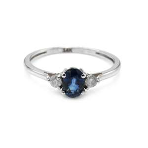 แหวนพลอยไพลินทรงรีสำหรับผู้หญิง แหวนหมั้นพลอยไพลิน เงินแท้ 925 ชุบทอง 14k เครื่องประดับชั้นดี - Product Image 1