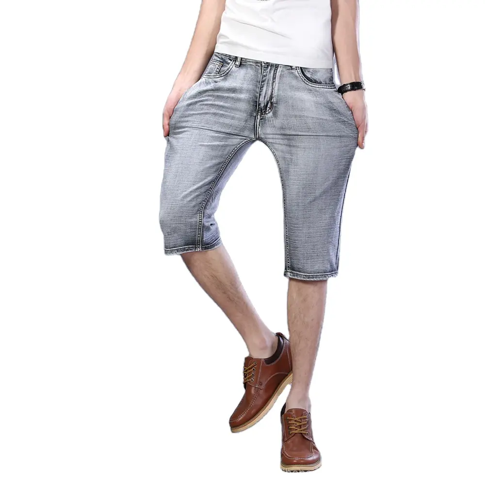 High Quality Brand Men's Clothing Classic Style Summer Men Gray Short Jeans New Advanced Stretch Thin Denim Shorts