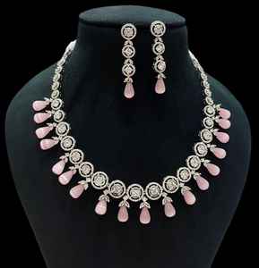 Exclusive High Quality Stone Look <b>Necklace</b> <b>Set</b> Silver Plated <b>Necklace</b> <b>Set</b> With <b>Earrings</b> For Wedding Wear Collection For Women - Product Image 4