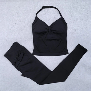 Women's Seamless Yoga Set 2Pcs Print Padded Halter Tank Top & Scrunch Butt Lifting <b>Leggings</b> Sports Workout Clothes - Product Image 1