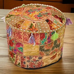 มือปักเท้าพูฟออตโตมันBohoโบฮีเมียนตกแต่งวินเทจPatchworkที่นั่งPuffชั้นหมอน - Product Image 5