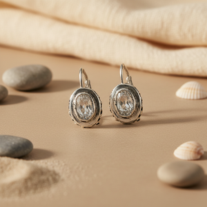 Boucles d'oreilles pendantes pour femmes en argent 925, ovales, émeraude, perle, diamant, pierre précieuse, matériau or, design tendance à fermoir à levier pour mariage et fête - Product Image 2