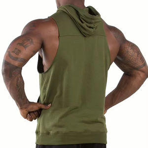 Últimos diseños OEM algodón grueso hombres cremallera correr camisetas sin mangas con capucha hombre gimnasio músculo chaleco ropa deportiva con capucha camiseta sin mangas - Product Image 4