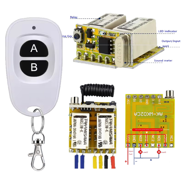 DC12V 2CH Delay MINI RF Remote Controller Switch Set Transmitter and Receiver Led Light 433 MHz Remote Control