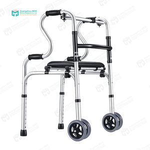 アルミ製Rフレーム折りたたみ式歩行器（シート付き、起立補助、2輪、高齢者向け医療用歩行器） - Product Image 6