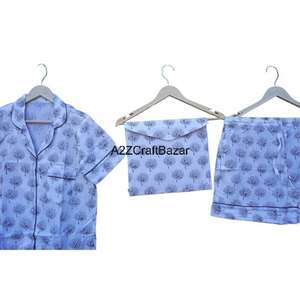 Hand Block Print Short <b>PJ</b> <b>Set</b> Indian 100 % Pure Cotton Pajamas Shorts Pajama <b>Set</b> Comfortable Nightwear Summer Wear Night Dress - Product Image 4