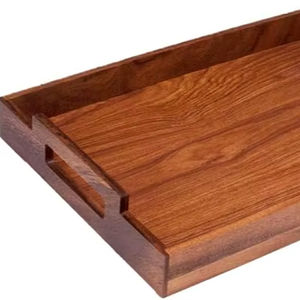 Bandeja de servicio de madera con diseño floral impreso Bandeja de servicio de madera tradicional con tallado a mano para la decoración del restaurante del hogar - Product Image 1