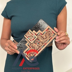 Nueva Cartera de cuero para mujer, cartera para tarjetas de crédito, bolso de mano de cuero occidental, Cartera de cuero cosida a mano de piel de vaca auténtica, regalo para ella - Product Image 1