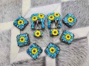 Western Horse Tack Headstall Ornaments OEM Decorative Buckle & Conchos Set Turquoise Pebble <b>Stones</b> Decorated With 3D Sunflower - Product Image 4