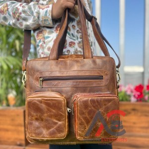 Bolso de mensajero de cuero auténtico hecho a mano, funda para ordenador portátil, archivador, bolsos de oficina, bolsos de hombro informales Unisex, novedad - Product Image 1