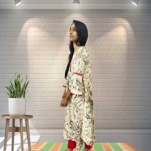 Ensemble Kurti en coton pour femmes, coupe trapèze, multicolores, avec travail de miroir et imprimé marbré, tailles L/M/XL/XXL - Product Image 5