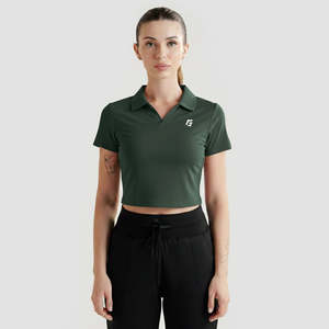 Col de chemise vert foncé pour polo femme - Product Image 1