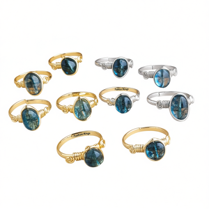 Bohemia Style Gold-Plated Alloy Gemstone <b>Rings</b> March Birthstone Bezel Setting - Product Image 3