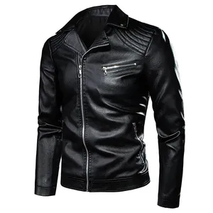 最新时尚保暖纯皮夹克，带定制标志和保暖内衬男士春季新款摩托车因果皮夹克