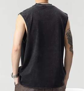 Camiseta sin mangas con tirantes para hombre a la moda de calle, chaleco sin mangas de punto transpirable lavado con ácido Vintage de marca personalizada de 275gsm, venta al por mayor - Product Image 6