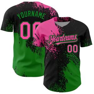 Pakistan Sportswear Industry Personnalisé Rose Noir-Herbe Vert 3D Motif Conception Abstraite Coup De Pinceau Authentique Maillot De Baseball - Product Image 1