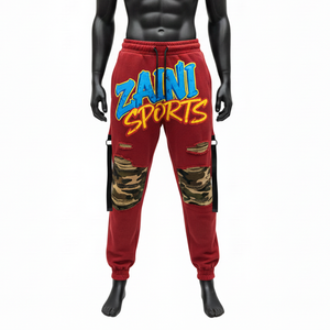 Men <b>Oversize</b> <b>Jogger</b> Pant Premium Cotton Polyester Fleece Red Camo Panel Screen Print Custom Logo men's <b>Jogger</b> Pant - Product Image 1