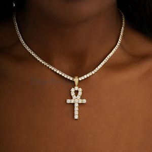 Gran oferta Vvs Moissanite Diamond 18K chapado en oro 925 Plata alta calidad llave Ankh Cruz colgante collar para mujer - Product Image 1