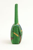 Sac à bandoulière pour femme, style bohème, orné de perles faites à la main, avec des fleurs colorées sur fond vert, fermeture magnétique et doublure en satin