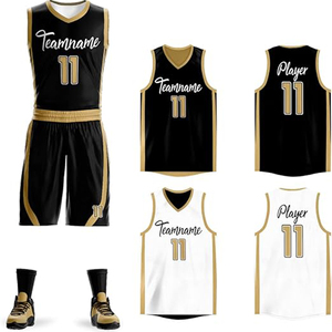 Servicio OEM Uniforme de baloncesto Ropa deportiva Impreso personalizado Negro Cuello en V Manga corta Uniforme de baloncesto Diseño transpirable - Product Image 4