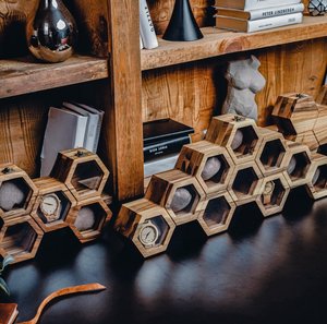 Custom Honeycomb Wooden Luxury <b>Watch</b> Box & Organizer with Personalized Display <b>Case</b> for Living Room and Office Use Walnut - Product Image 1