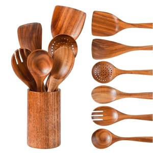 New Kitchen Tools Non-stick Natural Teak Wood 6 Pcs Wooden Cooking Utensils <b>Sets</b> <b>Spatula</b> Spoon <b>Set</b> Wooden - Product Image 1