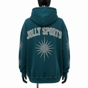 Sudadera Extra Grande para Mujer, Algodón Grueso, Felpa de Poliéster, 320 GSM, Verde Azulado, Logotipo de Pedrería, Sudadera Básica Personalizada - Product Image 2