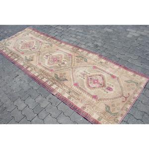 Vintage Rug, Runner 3.2x9.8 ft Turkish Rug, <b>Brown</b> Floral <b>Wool</b> Rug - Product Image 2