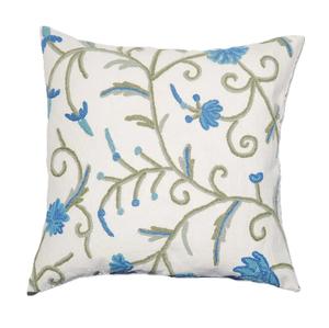 Housse de coussin en laine et jute brodée à la main avec coutures Crewel Design de feuilles florales Boho pour la maison et l'hôtel - Product Image 1